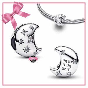 Silver Moon Charm with Stars